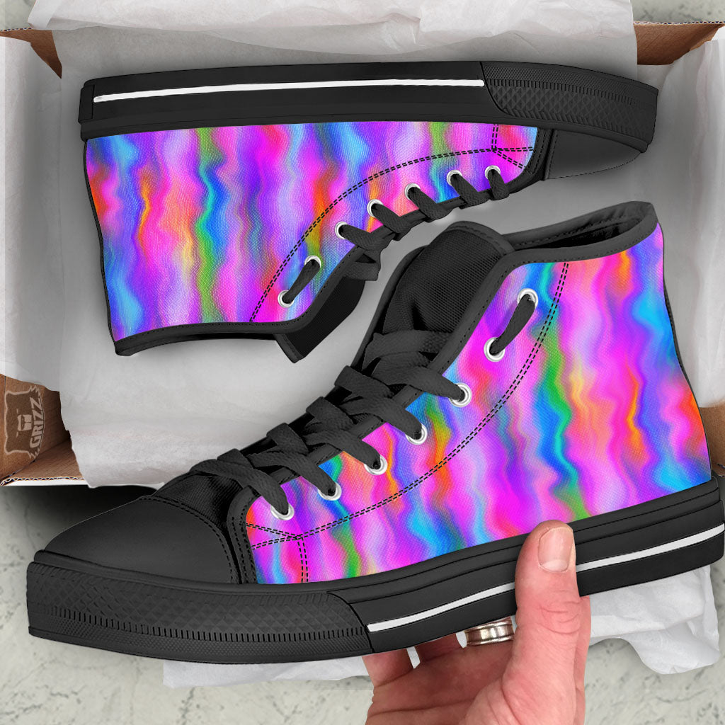 Gradient Psychedelic Print Pattern Black High Top Shoes-grizzshop