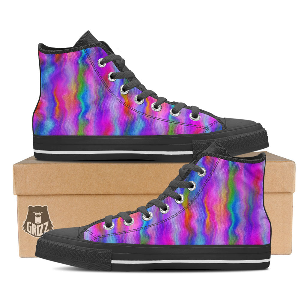 Gradient Psychedelic Print Pattern Black High Top Shoes-grizzshop