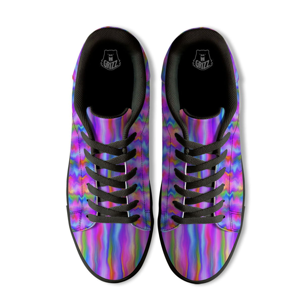 Gradient Psychedelic Print Pattern Black Low Top Sneakers-grizzshop