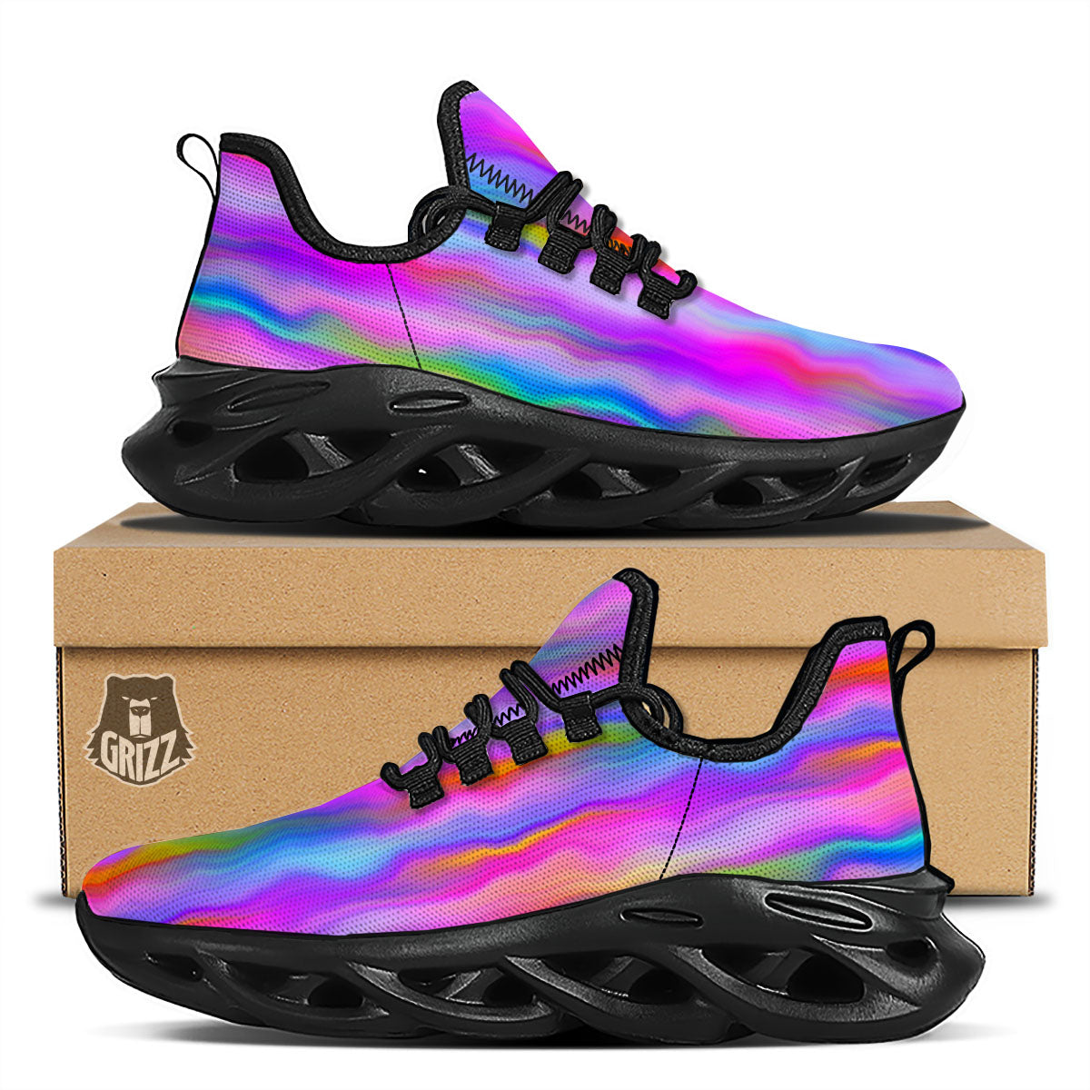 Gradient Psychedelic Print Pattern Black Running Shoes-grizzshop