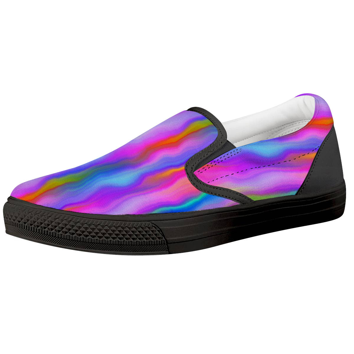 Gradient Psychedelic Print Pattern Black Slip On Shoes-grizzshop