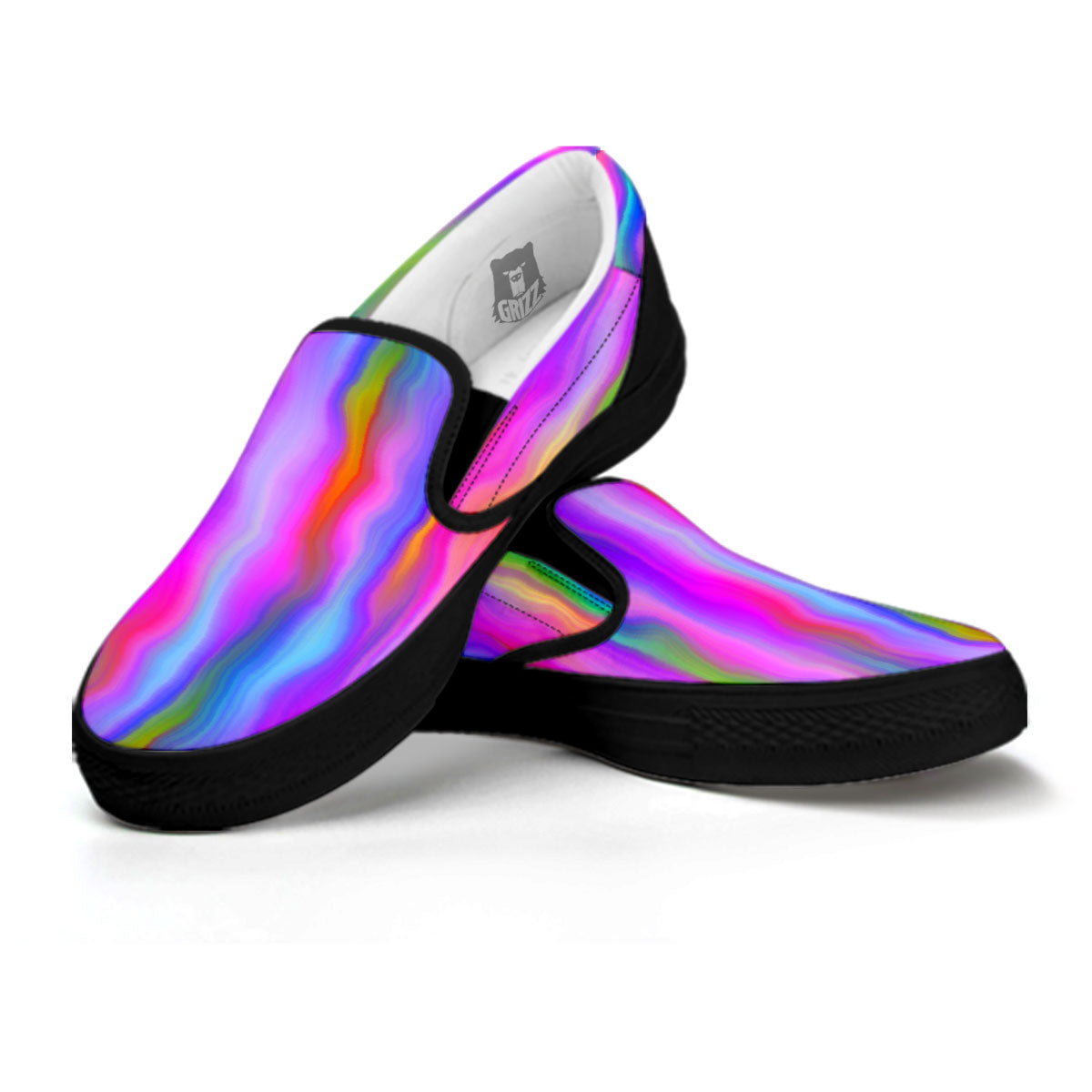 Gradient Psychedelic Print Pattern Black Slip On Shoes-grizzshop