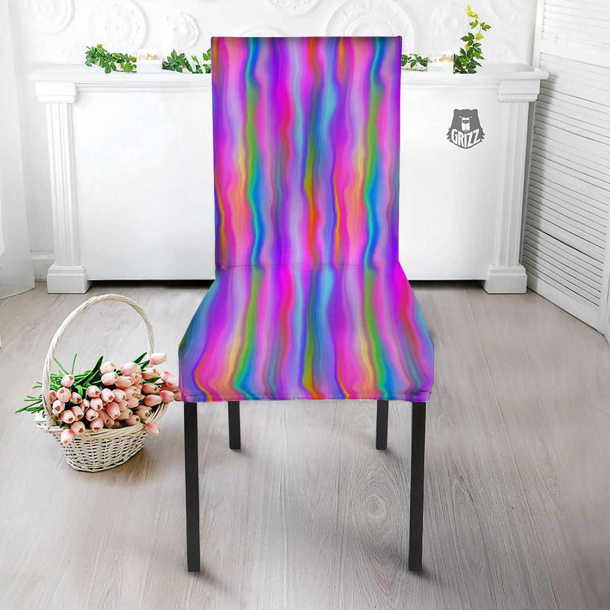 Gradient Psychedelic Print Pattern Dining Chair Slipcover-grizzshop