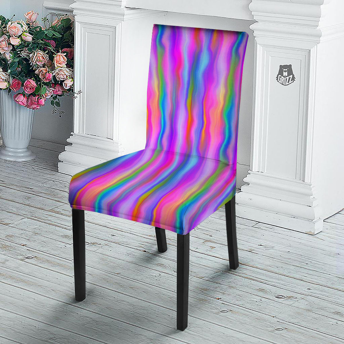 Gradient Psychedelic Print Pattern Dining Chair Slipcover-grizzshop