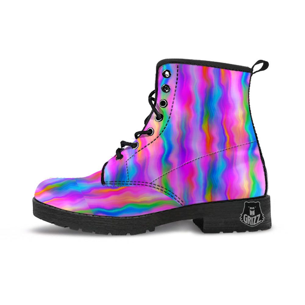 Gradient Psychedelic Print Pattern Leather Boots-grizzshop