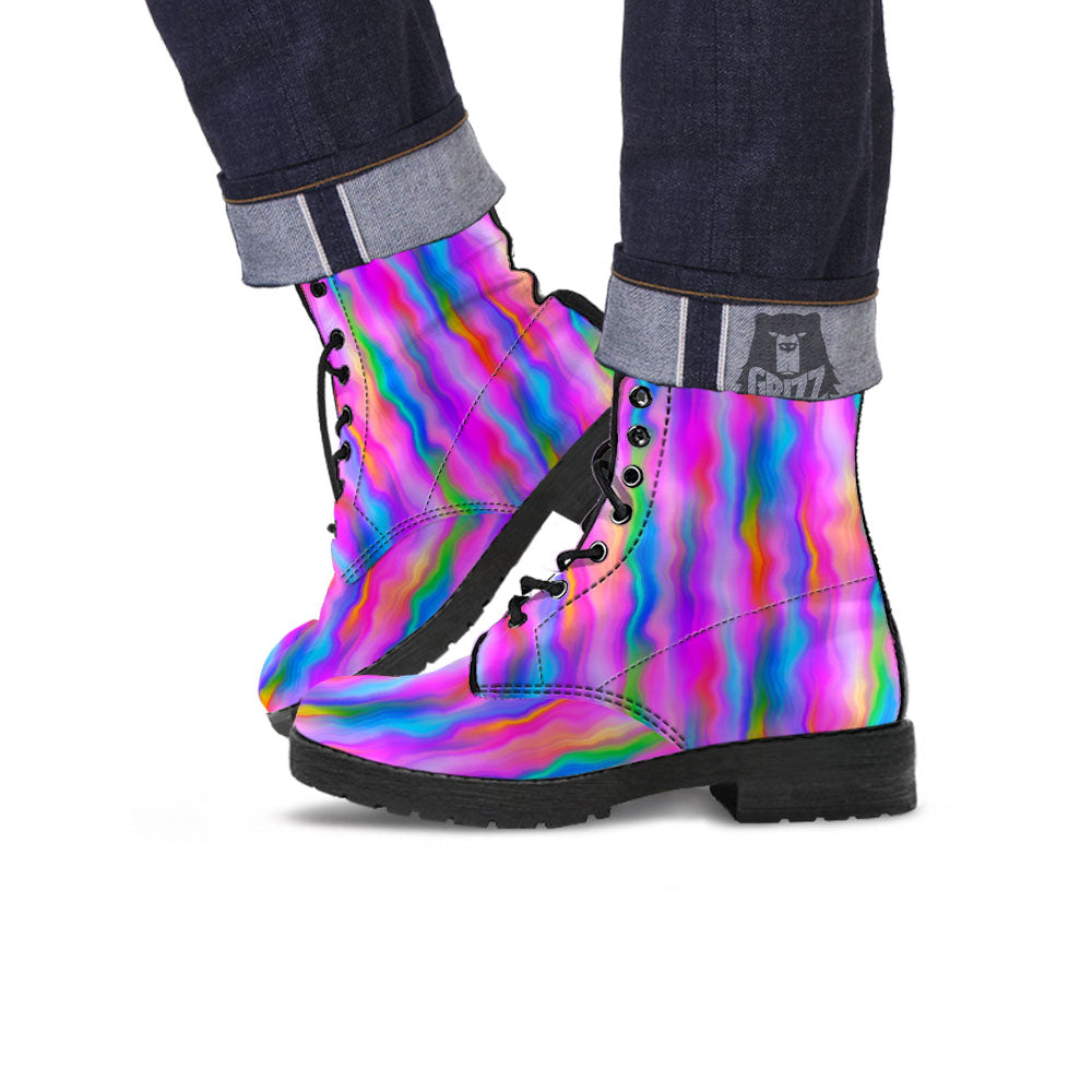 Gradient Psychedelic Print Pattern Leather Boots-grizzshop