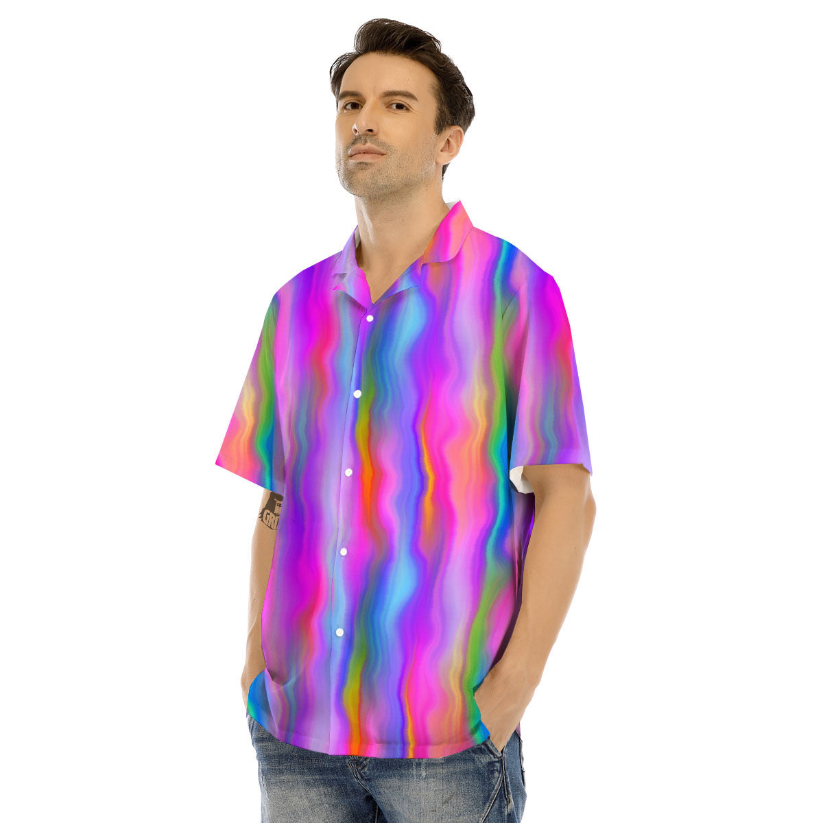 Gradient Psychedelic Print Pattern Men's Hawaiian Shirt-grizzshop