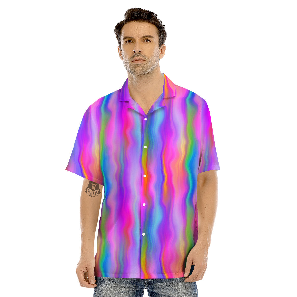 Gradient Psychedelic Print Pattern Men's Hawaiian Shirt-grizzshop