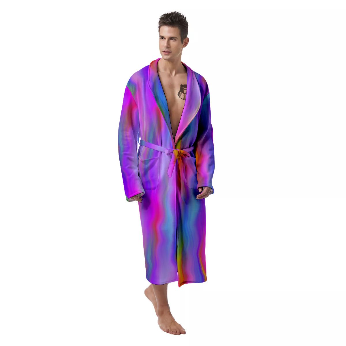 Gradient Psychedelic Print Pattern Men's Robe-grizzshop