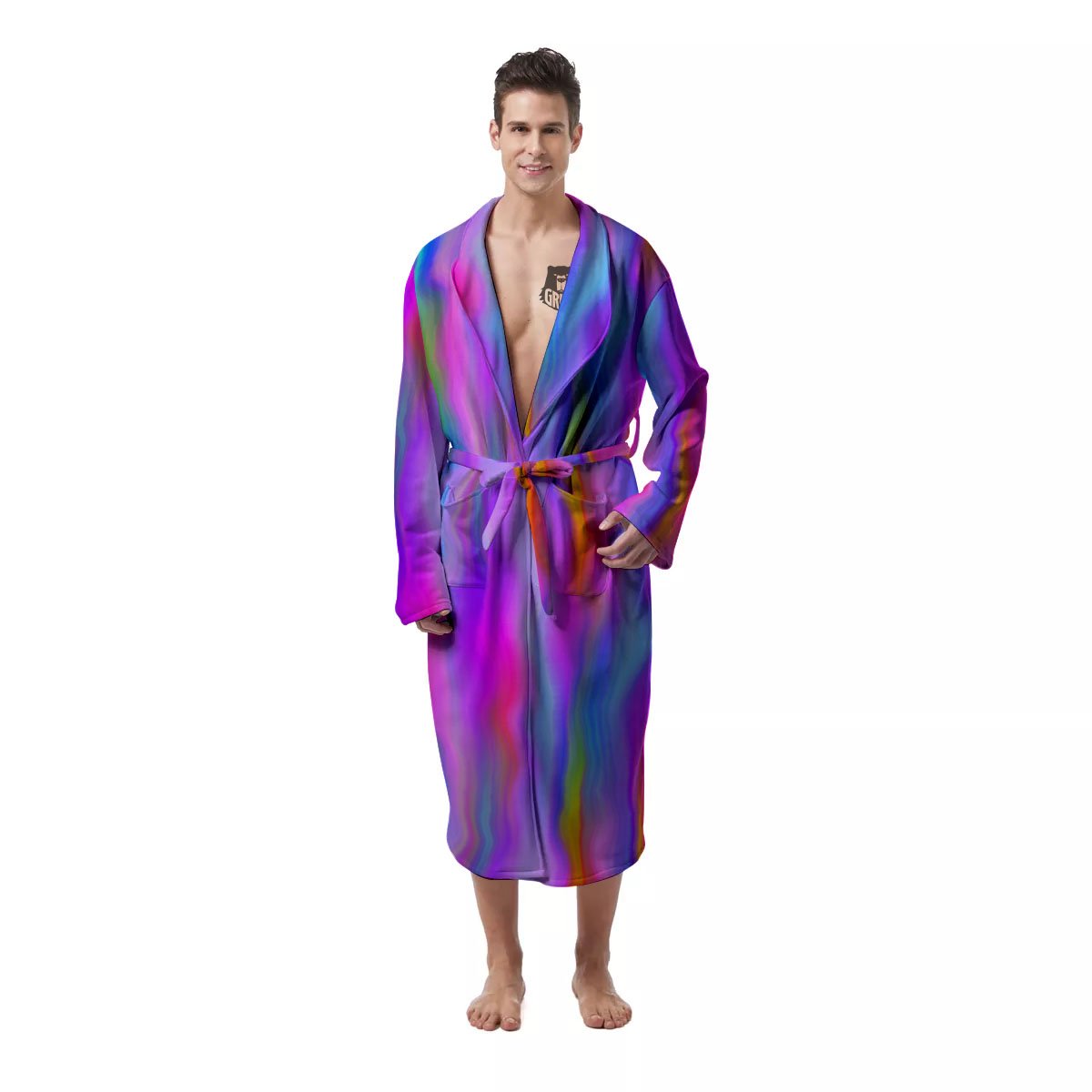 Gradient Psychedelic Print Pattern Men's Robe-grizzshop