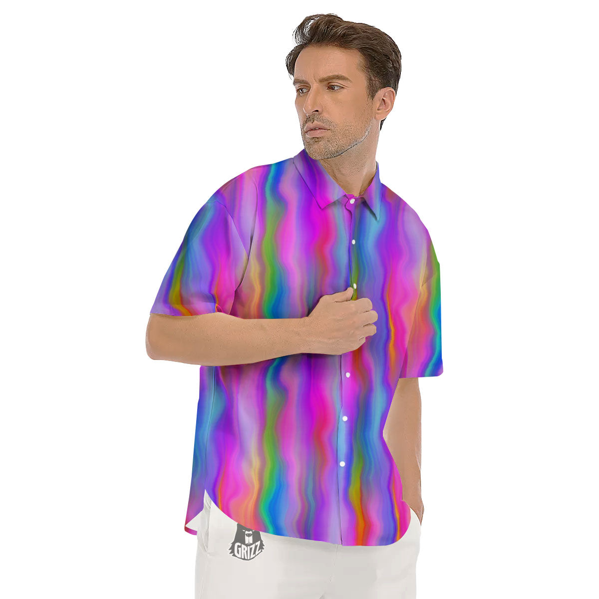 Gradient Psychedelic Print Pattern Men's Short Sleeve Shirts-grizzshop