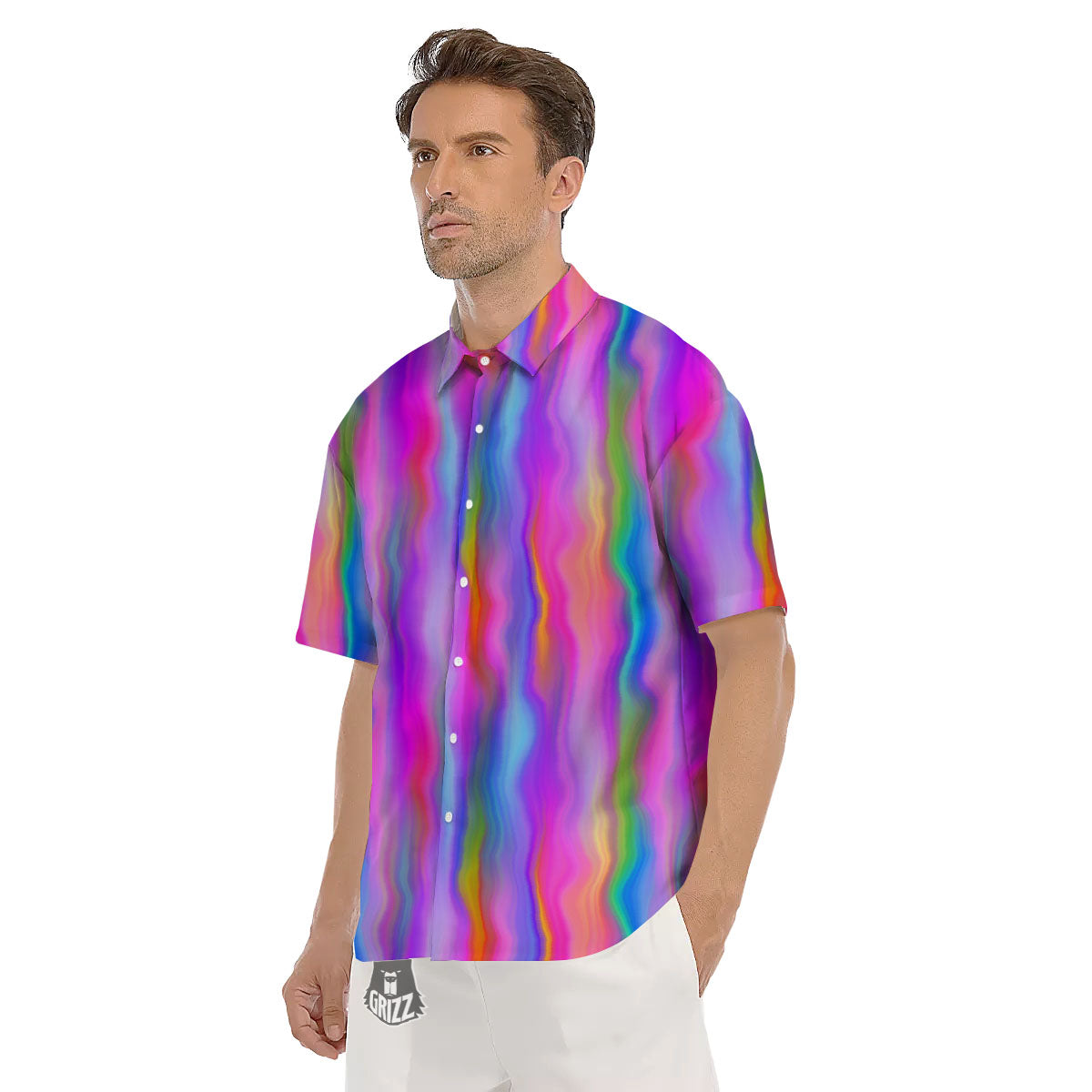 Gradient Psychedelic Print Pattern Men's Short Sleeve Shirts-grizzshop