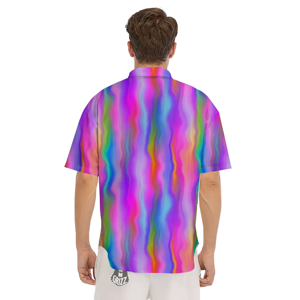 Gradient Psychedelic Print Pattern Men's Short Sleeve Shirts-grizzshop