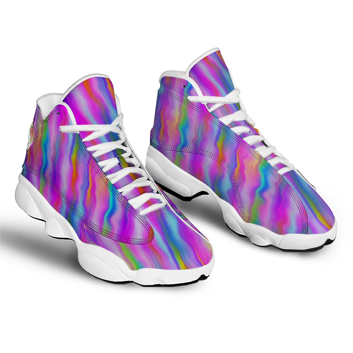 Gradient Psychedelic Print Pattern White Basketball Shoes-grizzshop
