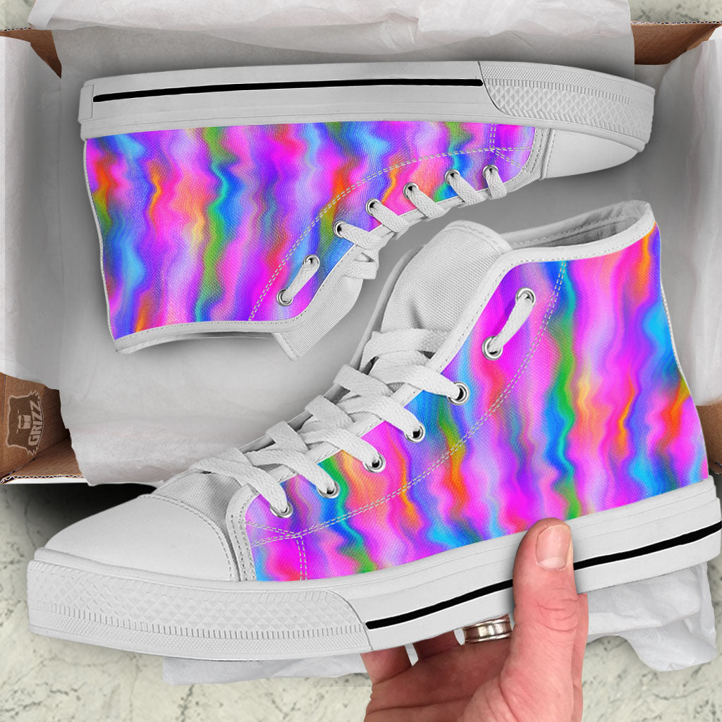 Gradient Psychedelic Print Pattern White High Top Shoes-grizzshop