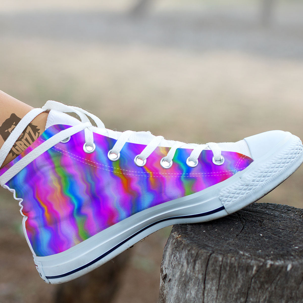 Gradient Psychedelic Print Pattern White High Top Shoes-grizzshop