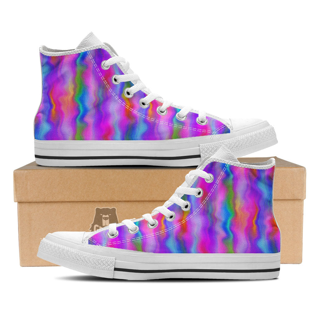 Gradient Psychedelic Print Pattern White High Top Shoes-grizzshop