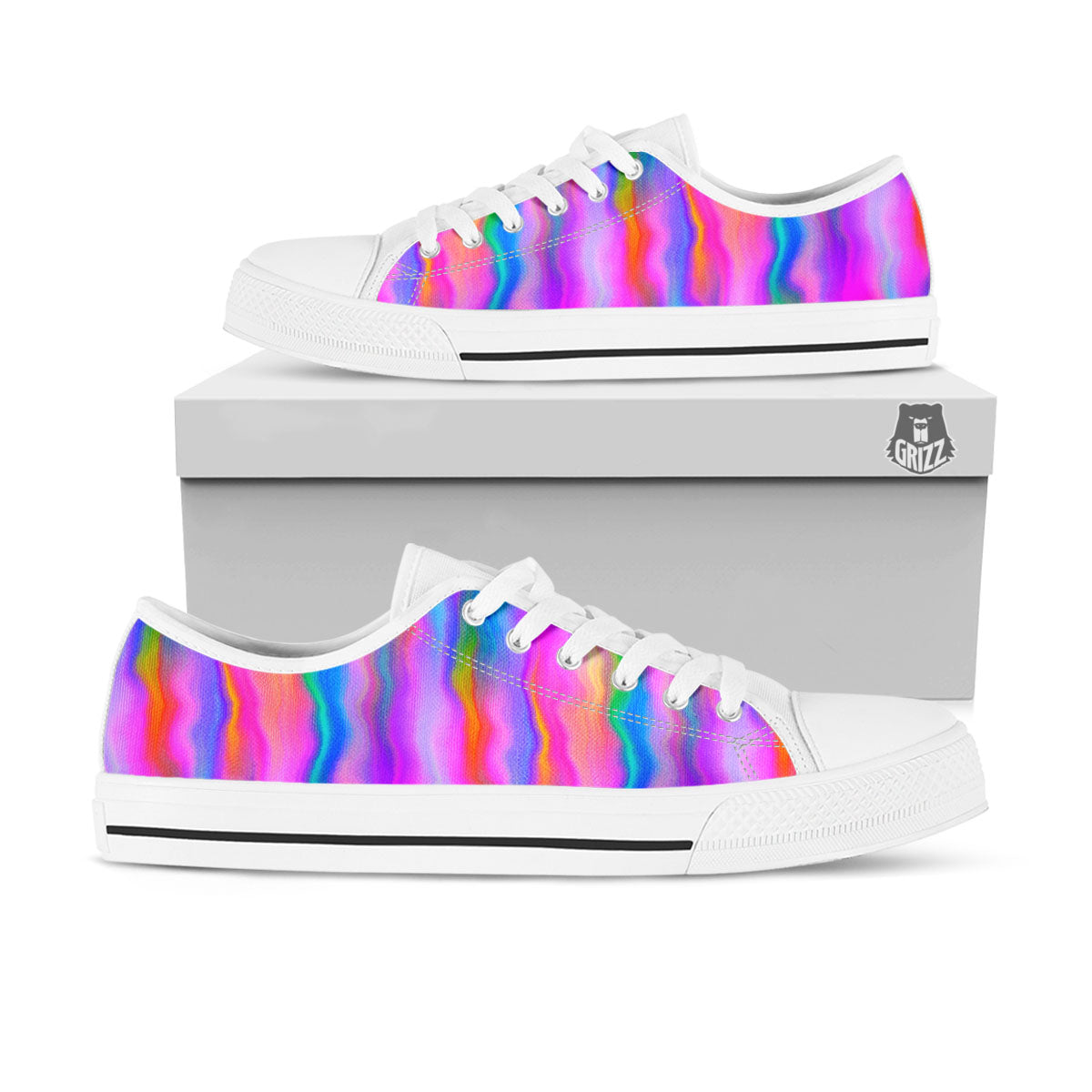 Gradient Psychedelic Print Pattern White Low Top Shoes-grizzshop