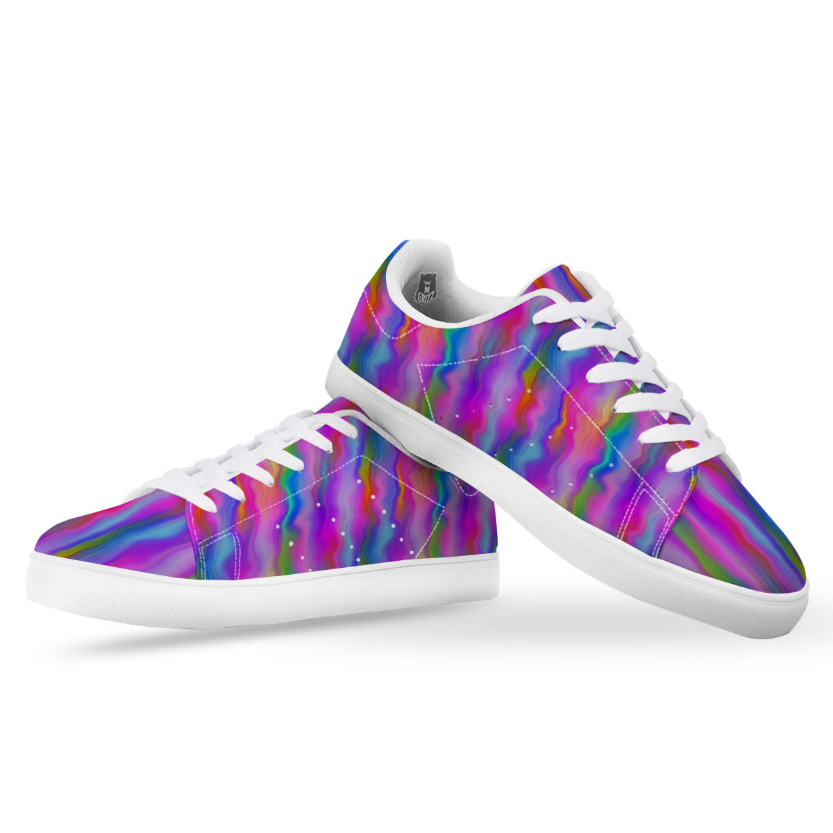 Gradient Psychedelic Print Pattern White Low Top Sneakers-grizzshop