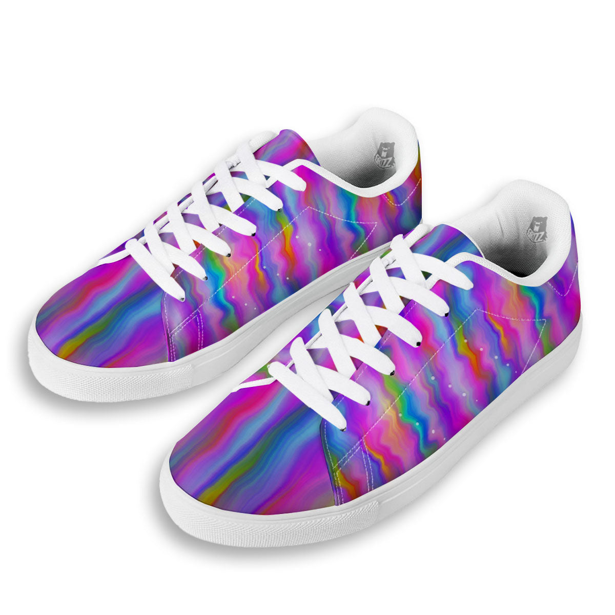 Gradient Psychedelic Print Pattern White Low Top Sneakers-grizzshop