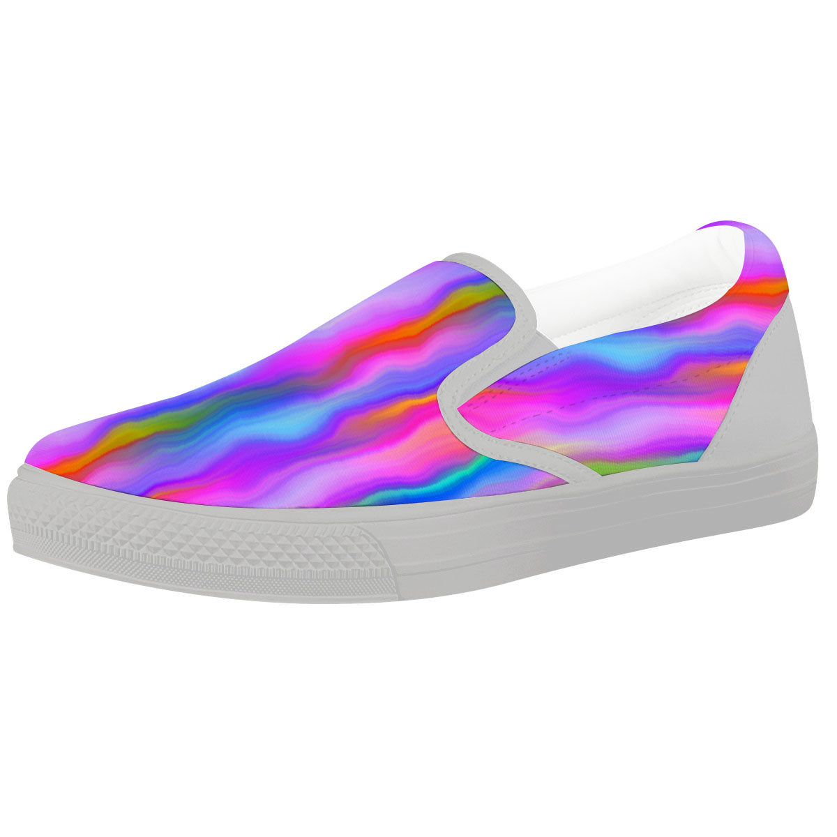 Gradient Psychedelic Print Pattern White Slip On Shoes-grizzshop