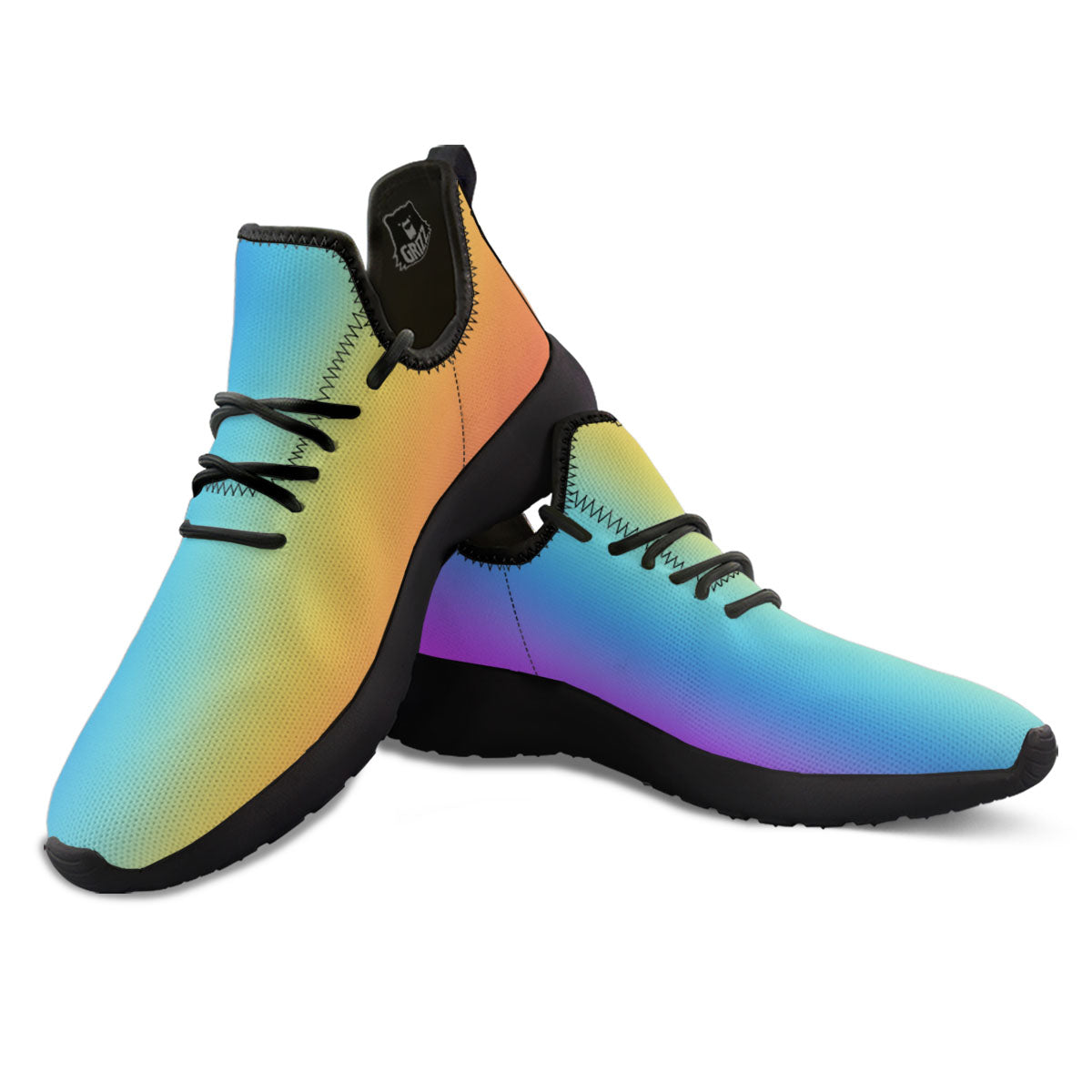 Gradient Rainbow Print Pattern Black Athletic Shoes-grizzshop
