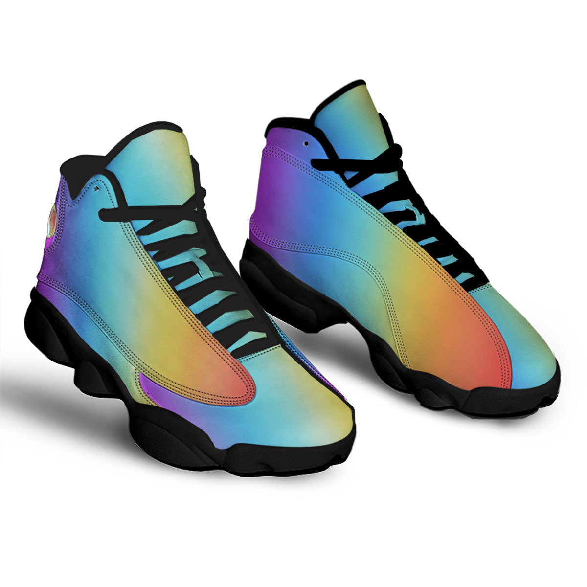 Gradient Rainbow Print Pattern Black Basketball Shoes-grizzshop