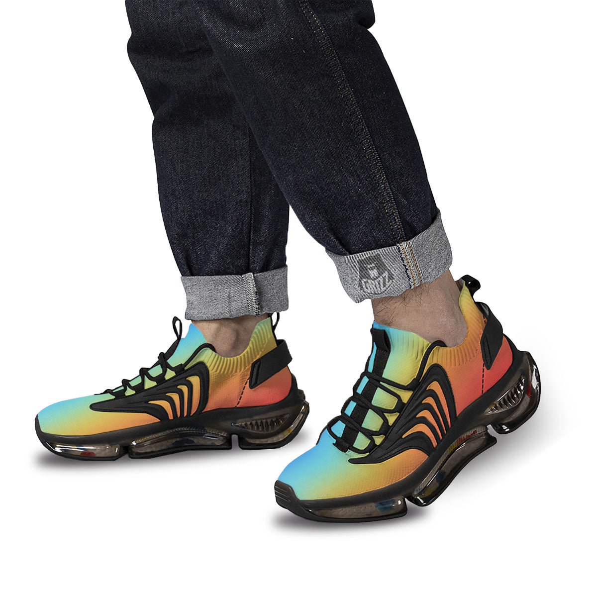 Gradient Rainbow Print Pattern Black Gym Shoes-grizzshop