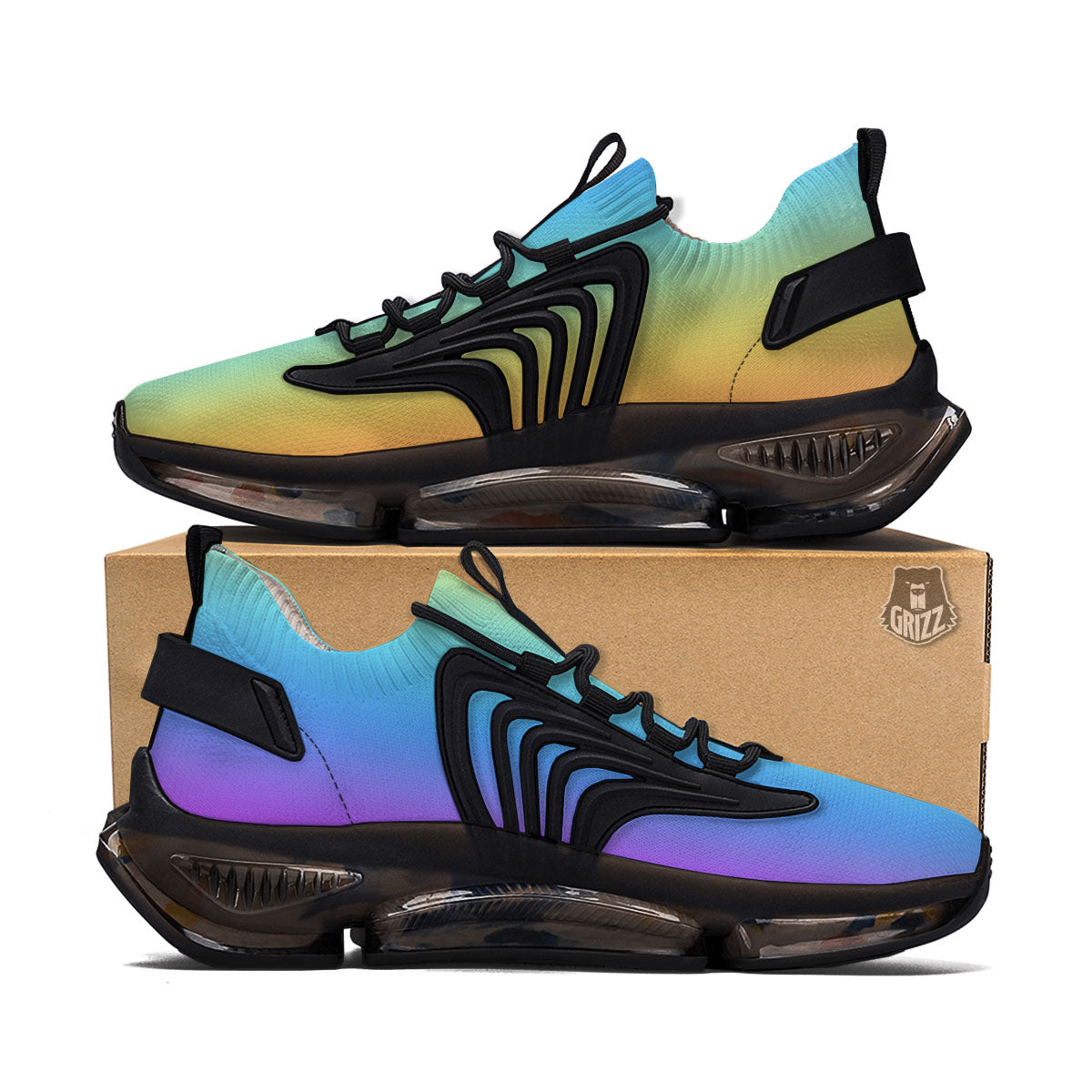 Gradient Rainbow Print Pattern Black Gym Shoes-grizzshop
