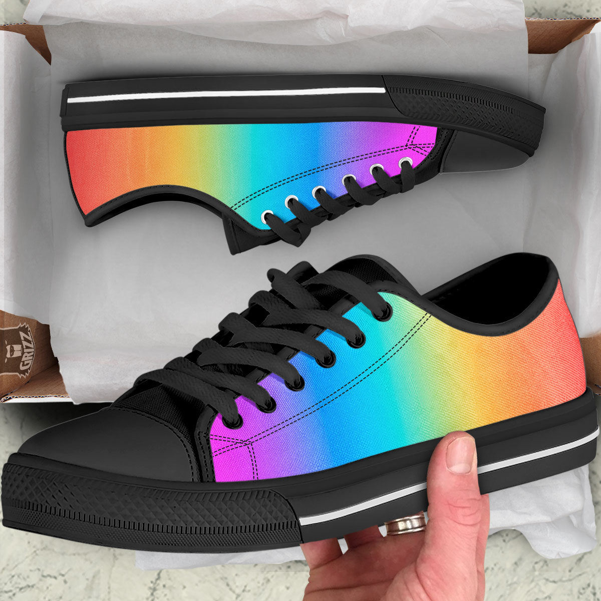 Gradient Rainbow Print Pattern Black Low Top Shoes-grizzshop