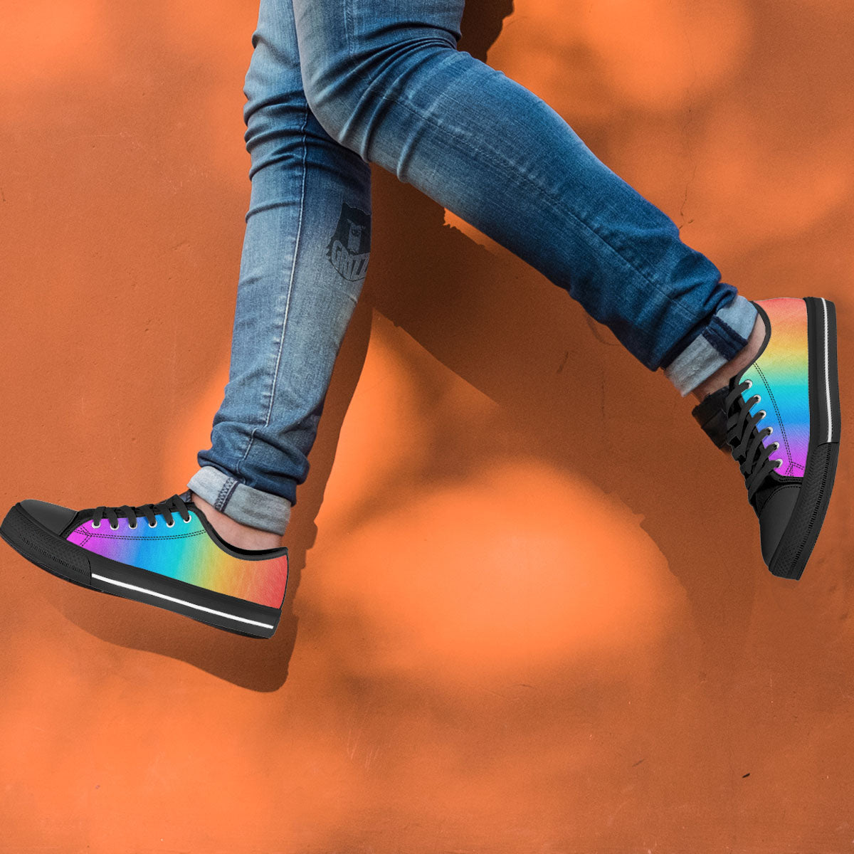 Gradient Rainbow Print Pattern Black Low Top Shoes-grizzshop
