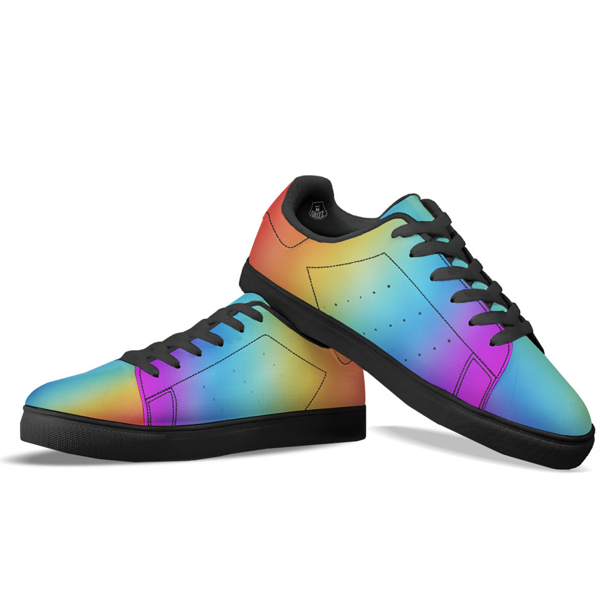 Gradient Rainbow Print Pattern Black Low Top Sneakers-grizzshop
