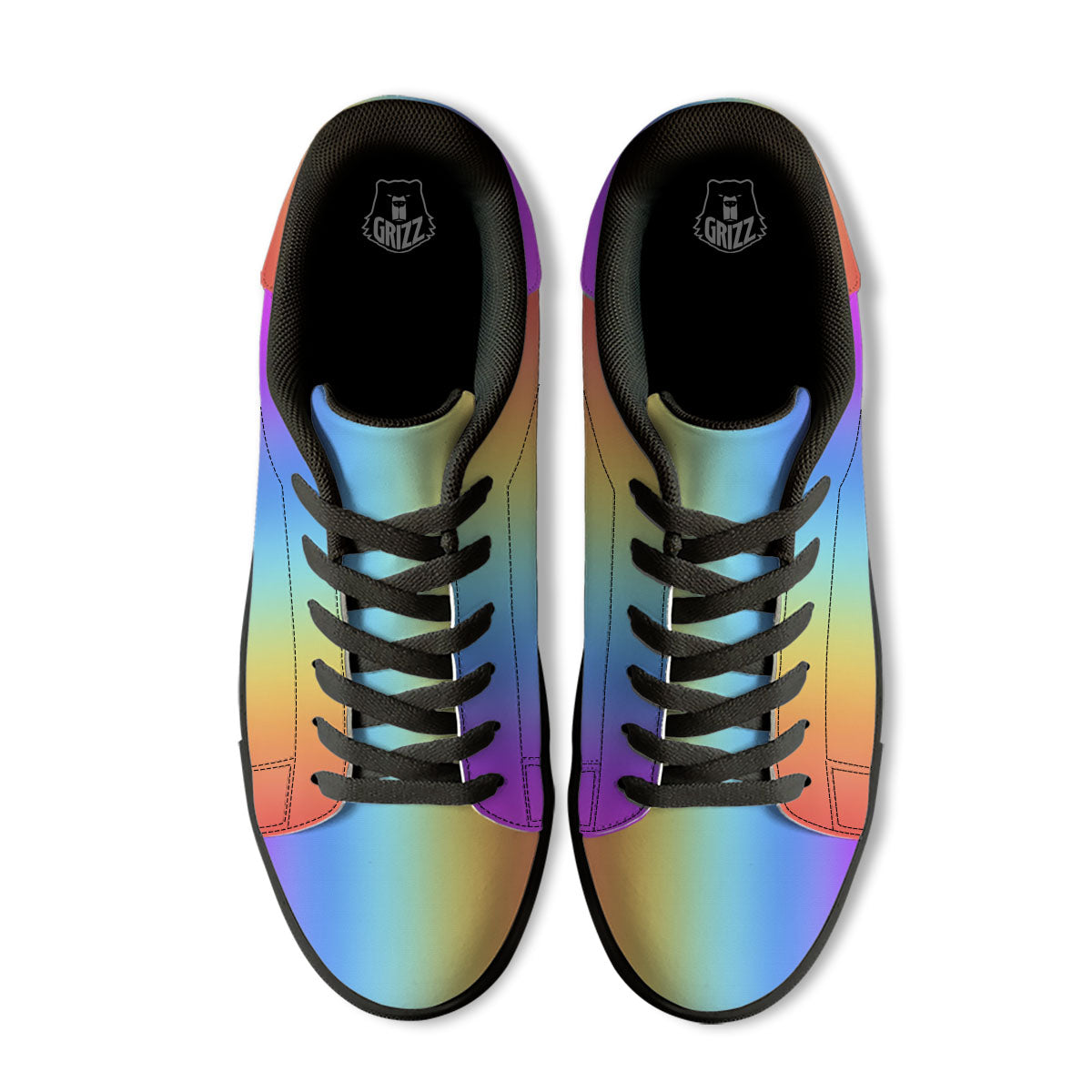 Gradient Rainbow Print Pattern Black Low Top Sneakers-grizzshop