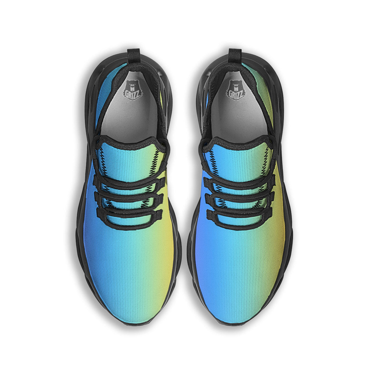 Gradient Rainbow Print Pattern Black Running Shoes-grizzshop
