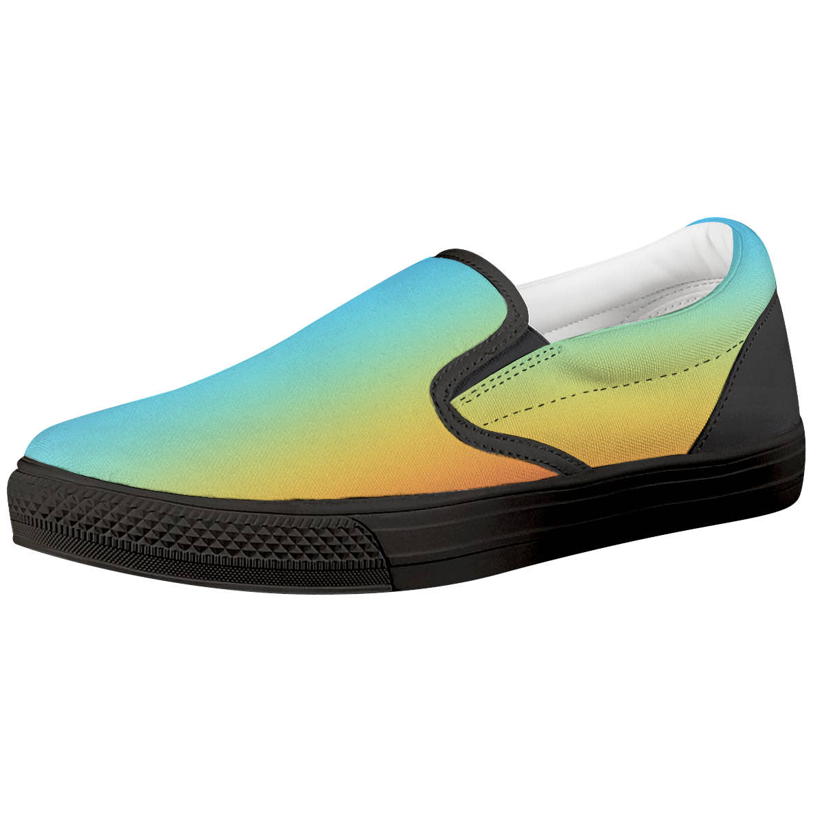 Gradient Rainbow Print Pattern Black Slip On Shoes-grizzshop