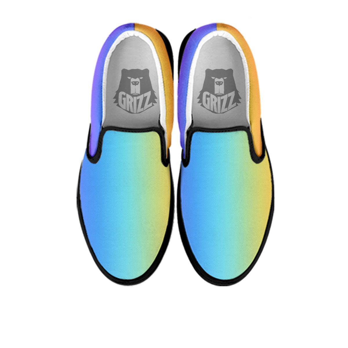Gradient Rainbow Print Pattern Black Slip On Shoes-grizzshop