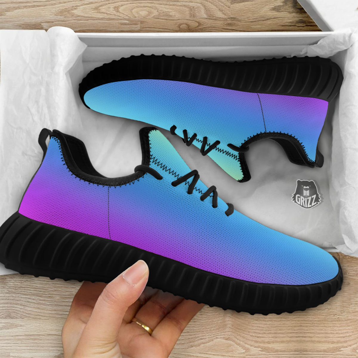 Gradient Rainbow Print Pattern Black Walking Shoes-grizzshop