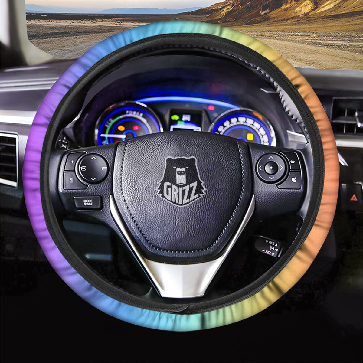 Gradient Rainbow Print Pattern Car Steering Wheel Cover-grizzshop