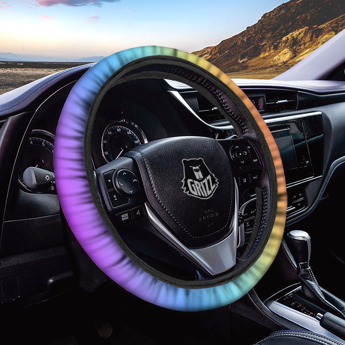Gradient Rainbow Print Pattern Car Steering Wheel Cover-grizzshop