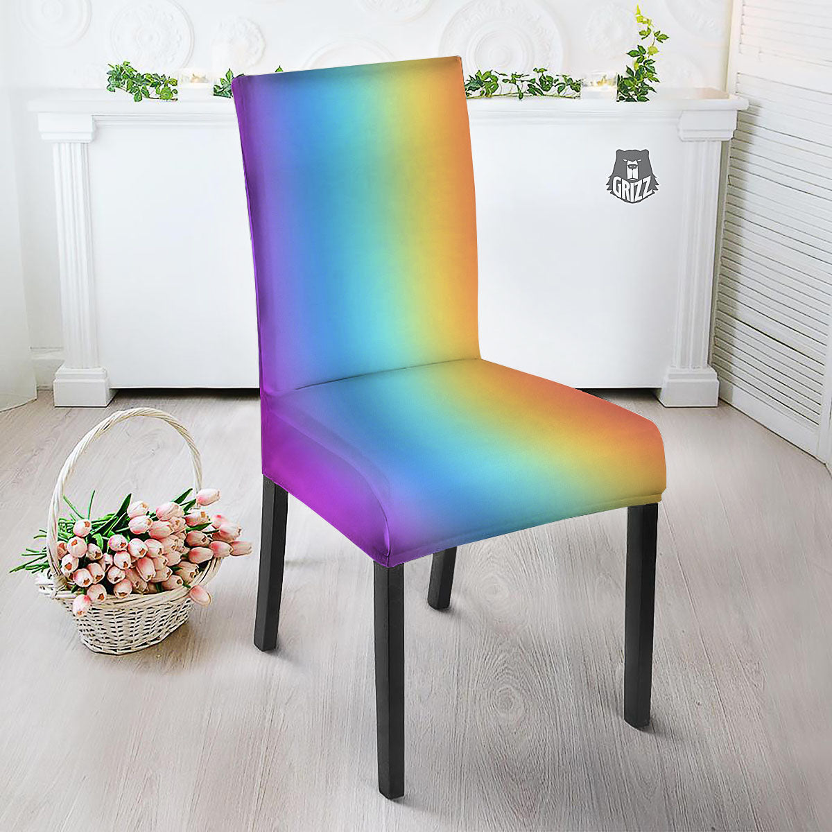 Gradient Rainbow Print Pattern Dining Chair Slipcover-grizzshop
