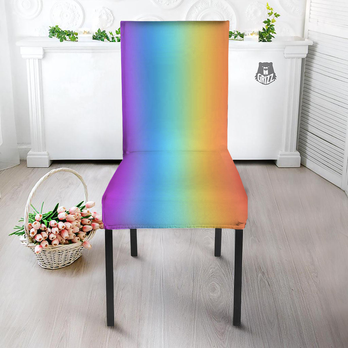 Gradient Rainbow Print Pattern Dining Chair Slipcover-grizzshop
