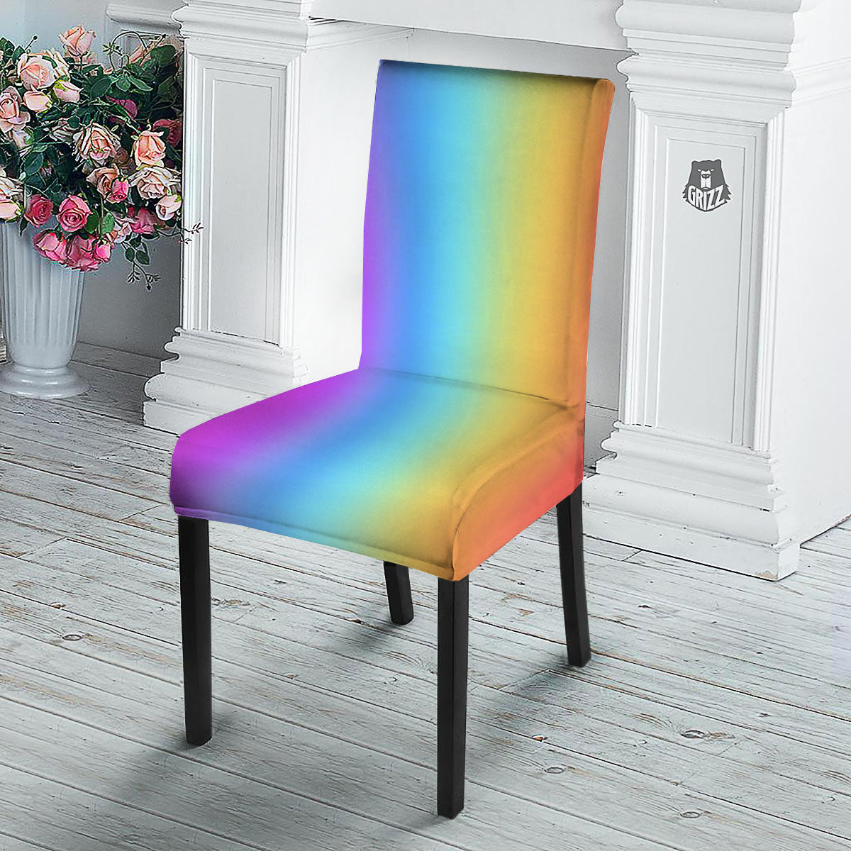 Gradient Rainbow Print Pattern Dining Chair Slipcover-grizzshop