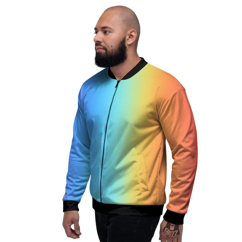 Gradient Rainbow Print Pattern Men's Bomber Jacket-grizzshop