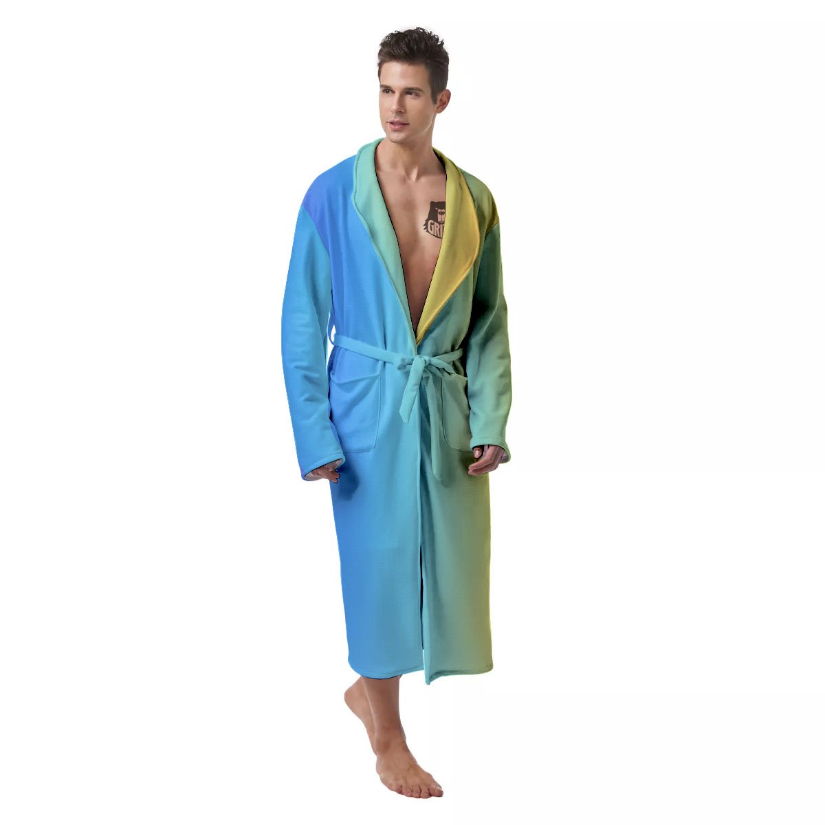 Gradient Rainbow Print Pattern Men's Robe-grizzshop