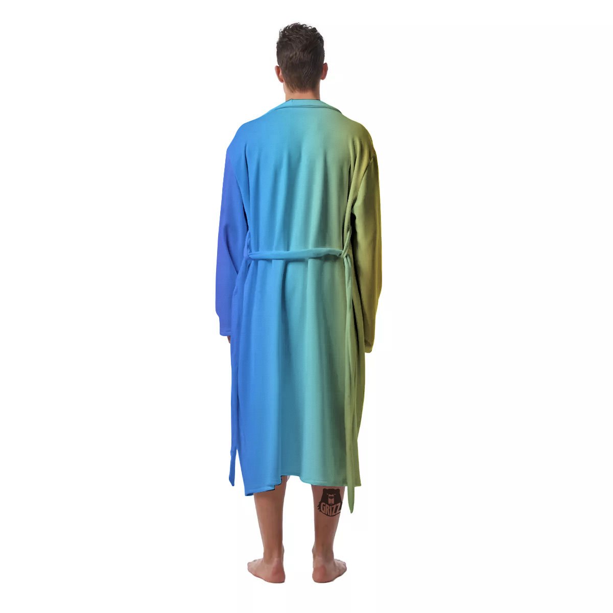 Gradient Rainbow Print Pattern Men's Robe-grizzshop