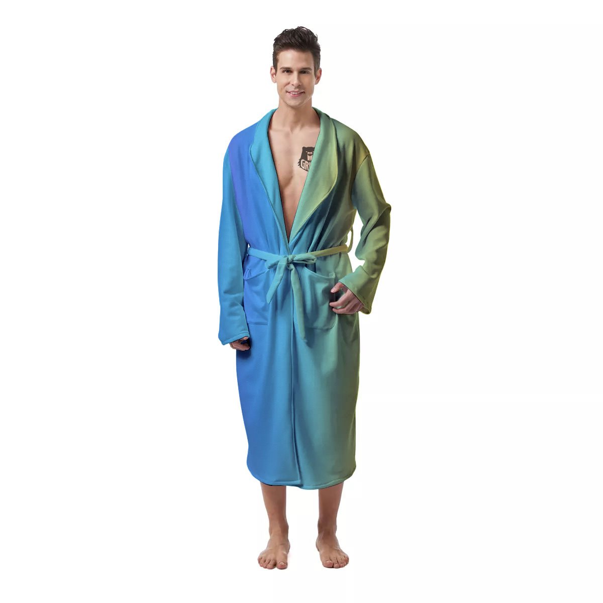 Gradient Rainbow Print Pattern Men's Robe-grizzshop
