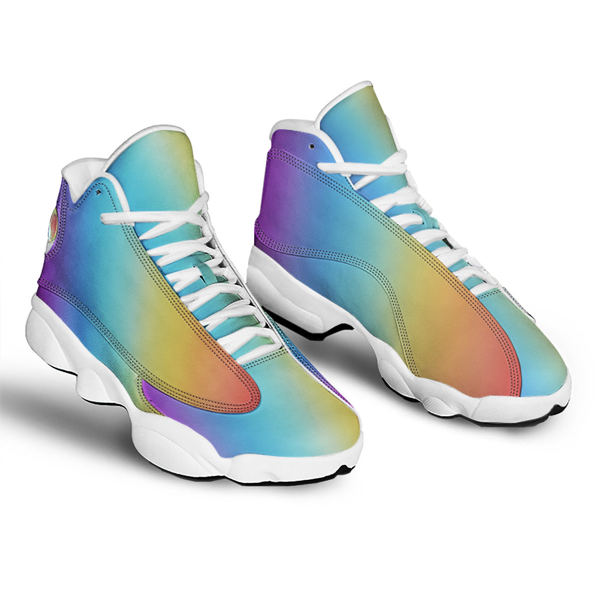 Gradient Rainbow Print Pattern White Basketball Shoes-grizzshop