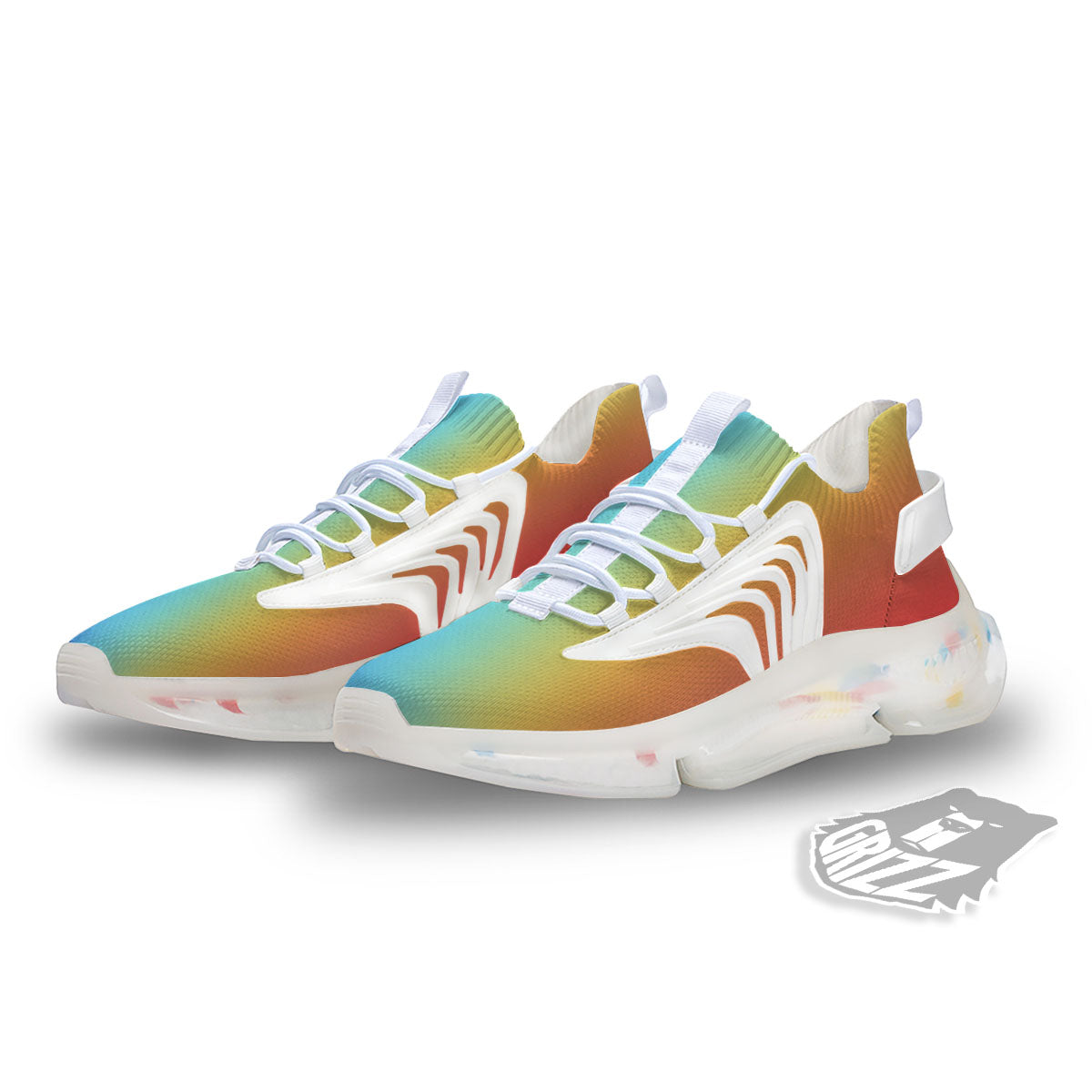 Gradient Rainbow Print Pattern White Gym Shoes-grizzshop