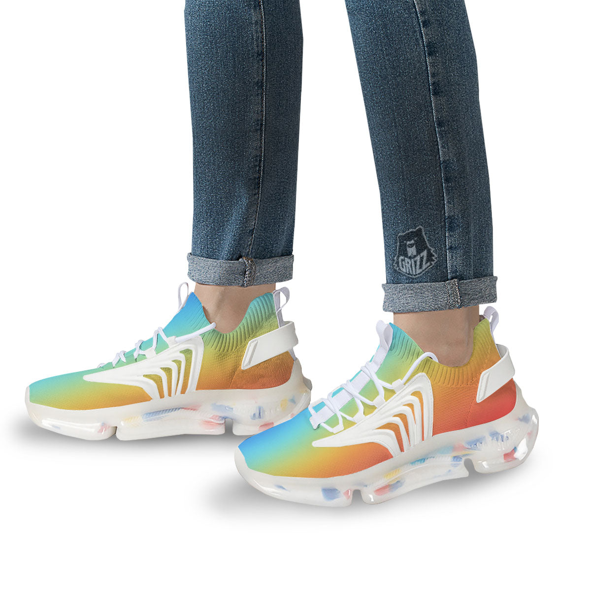 Gradient Rainbow Print Pattern White Gym Shoes-grizzshop