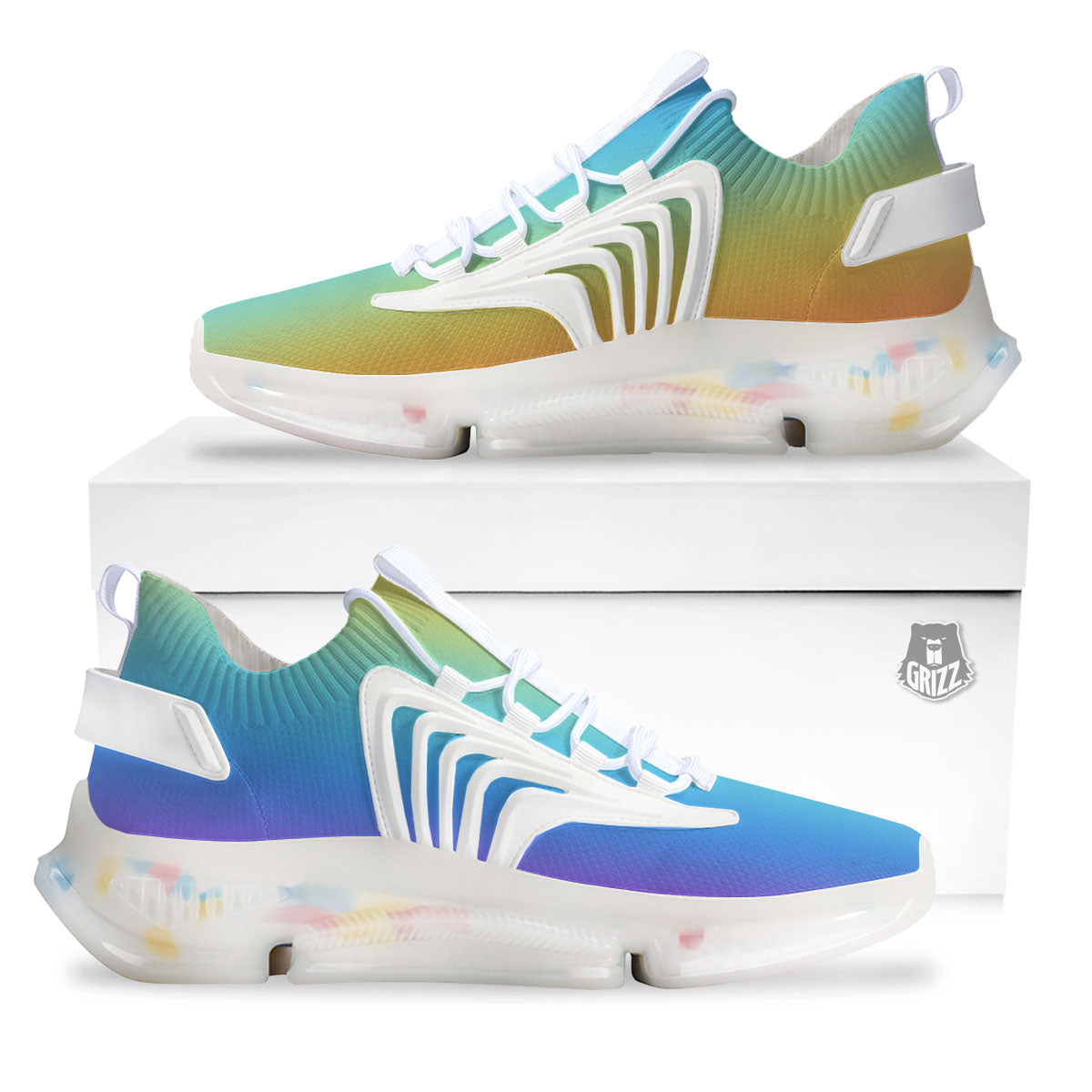 Gradient Rainbow Print Pattern White Gym Shoes-grizzshop